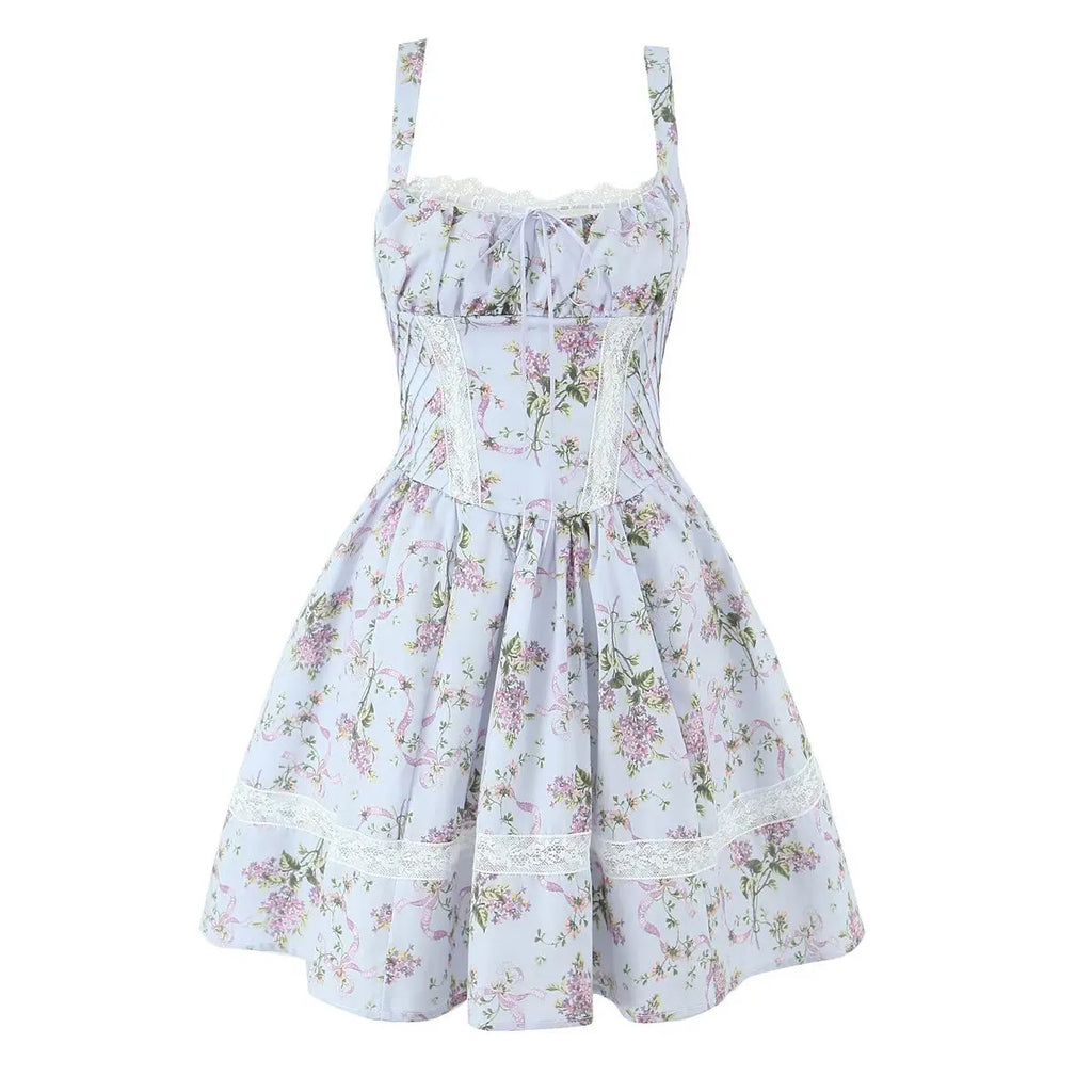 Floral Printed Summer Women's Dress Sleeveless Short Mini Tank Vestidos A-line Lace Dress 2025 New in Beach Vintage Party Dress