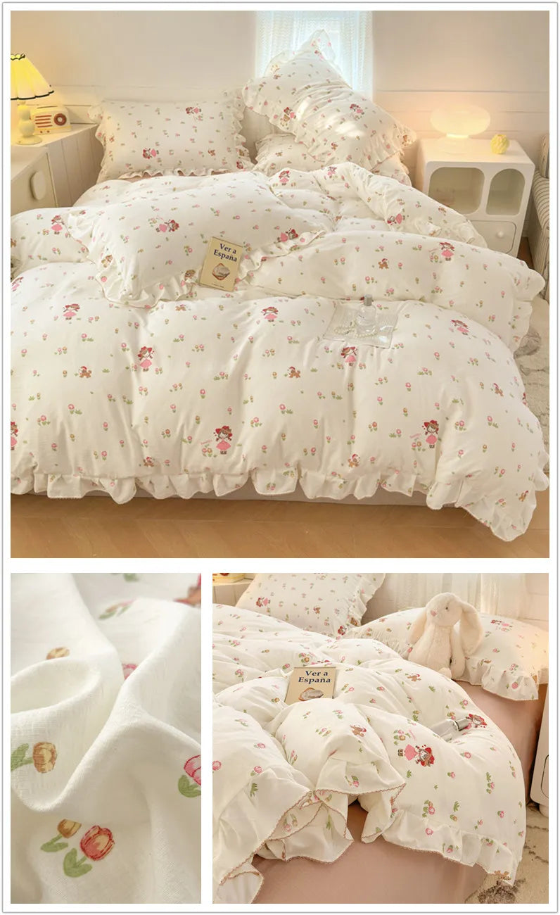 Bonenjoy Lace Duvet Cover Printed Home Quilts Cover Ruffles Comforter Covers Adults Kids Room Bedding (Pillowcase Need Order)