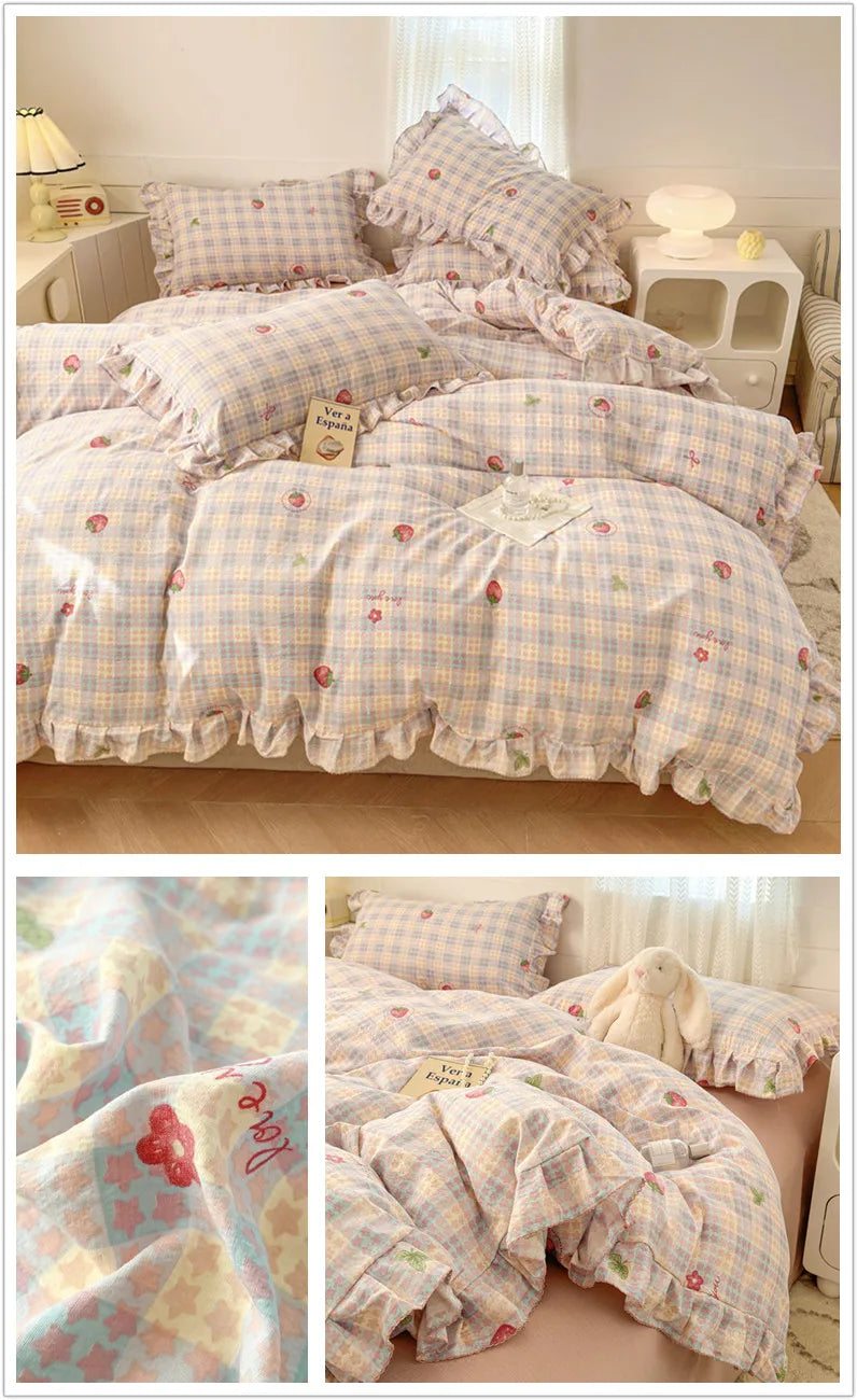 Bonenjoy Lace Duvet Cover Printed Home Quilts Cover Ruffles Comforter Covers Adults Kids Room Bedding (Pillowcase Need Order)
