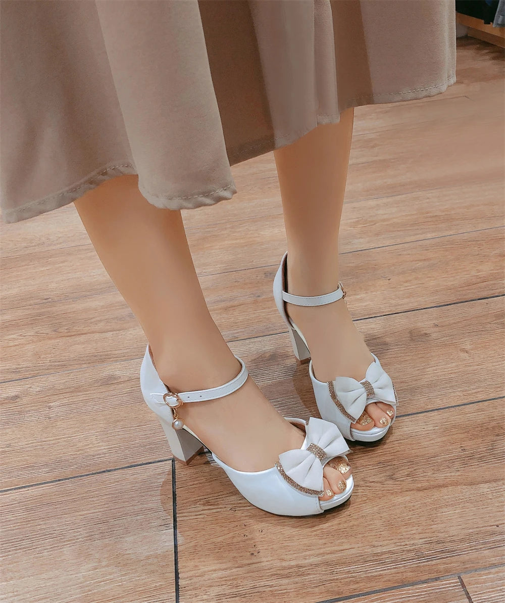 Women Platform open toe High Heels Spring Summer Bow Peep Toe Sandals Ladies White Black Bride Wedding Shoes 2025 Party Pumps