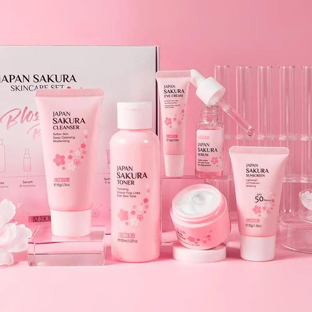 5/6pcs/set Japan Sakura Skin Care Set Serum Rejuvenating Cream Glowing Moisturizer Fade Blemishes
