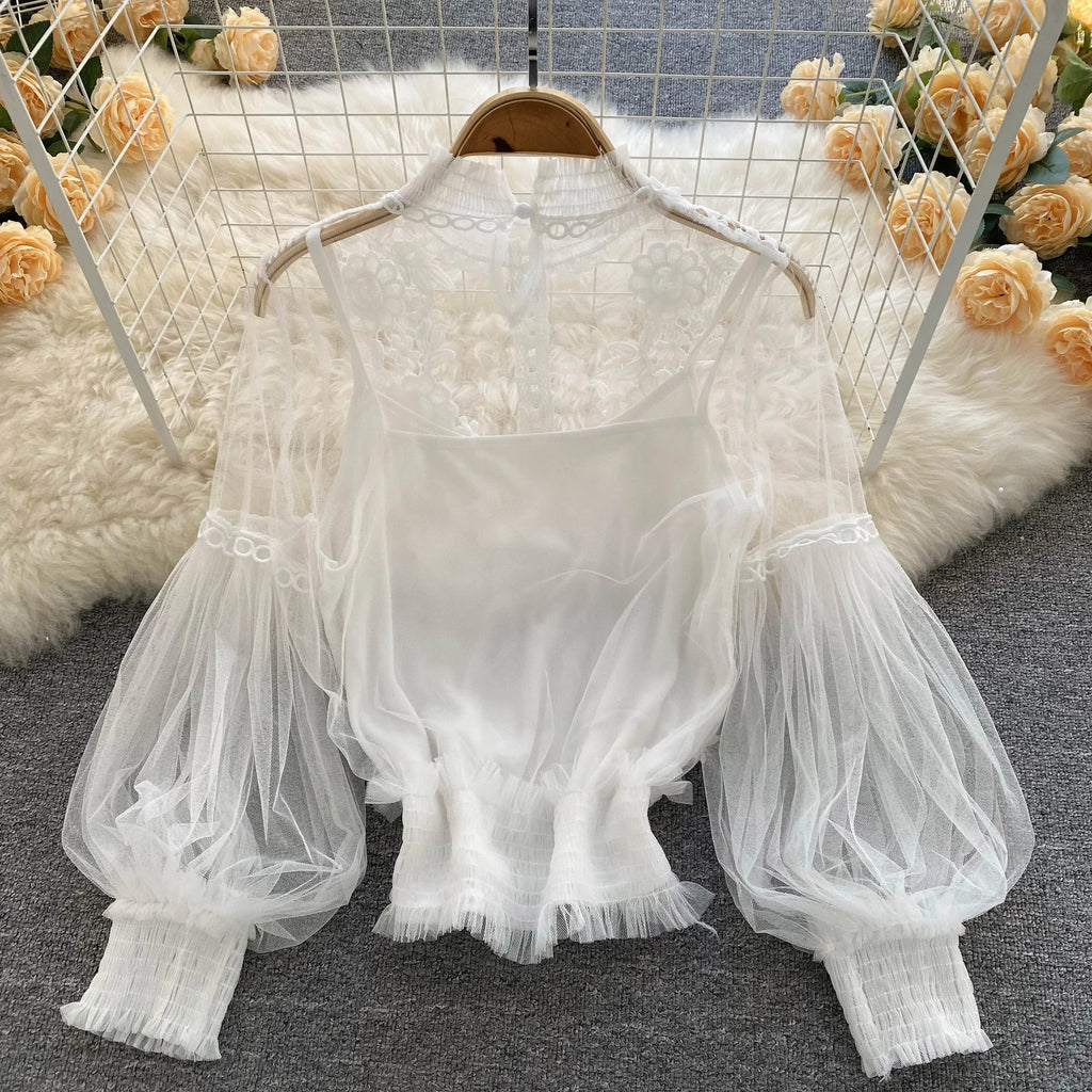 Lace Puff Long Sleeve Blouse Vintage Fashion Blouses Elegant Femme Blusas Korean Woman Tops Women Shirts Clothing Dropshipping