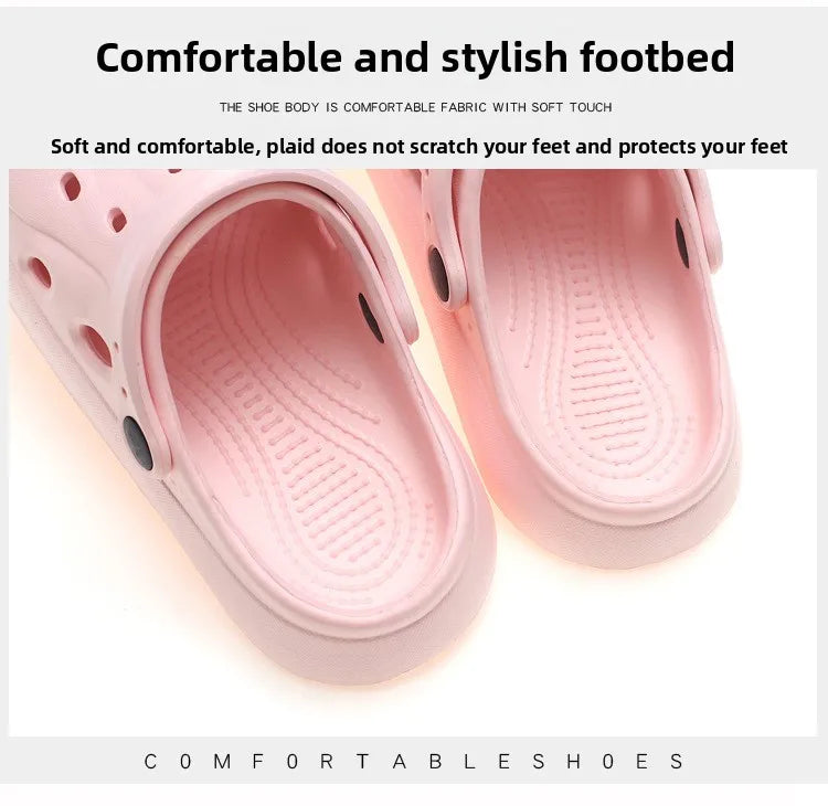 Slippers Summer Anti-Slip Couple Hollow Covered Toe Indoor Outdoor Casual Thick Bottom Sandals for Home Adults