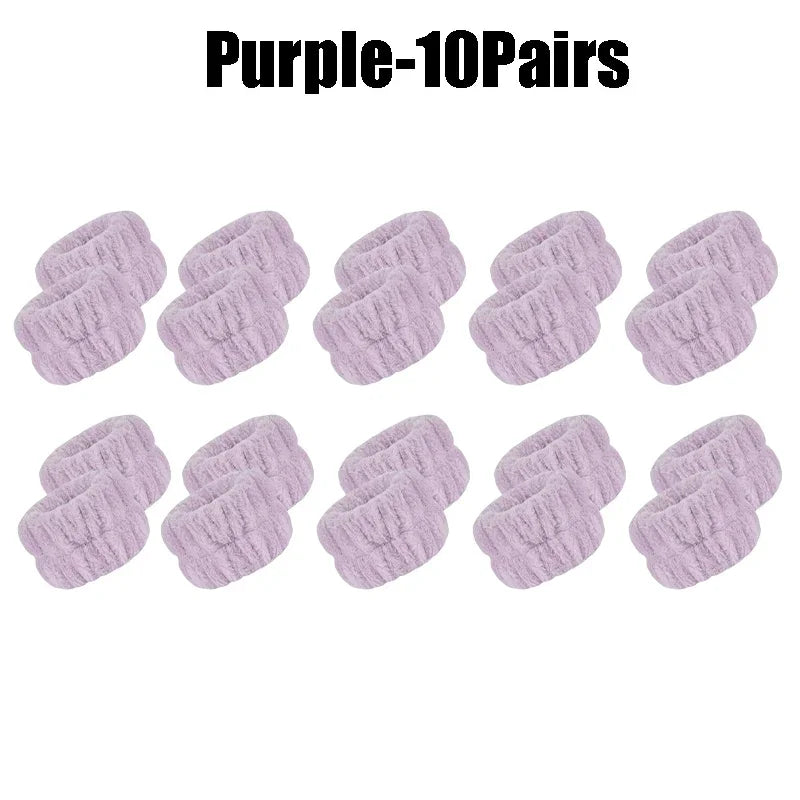 1-10Pairs Flannel Skincare Spa Wristband Makeup Facial Wrist Washband Face Towel Wash Bow Headband Scrunchie Set for Women