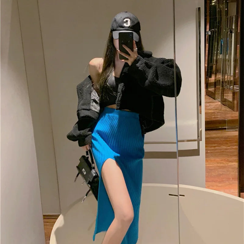 Elegant Elegant Sexy Stit Skirt Women's Slim Fit Slimming Hot Girl Knitted Dress Pure High Waist Temperament Skirt