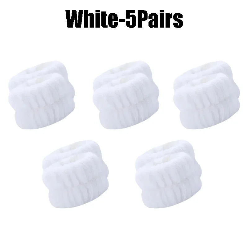1-10Pairs Flannel Skincare Spa Wristband Makeup Facial Wrist Washband Face Towel Wash Bow Headband Scrunchie Set for Women
