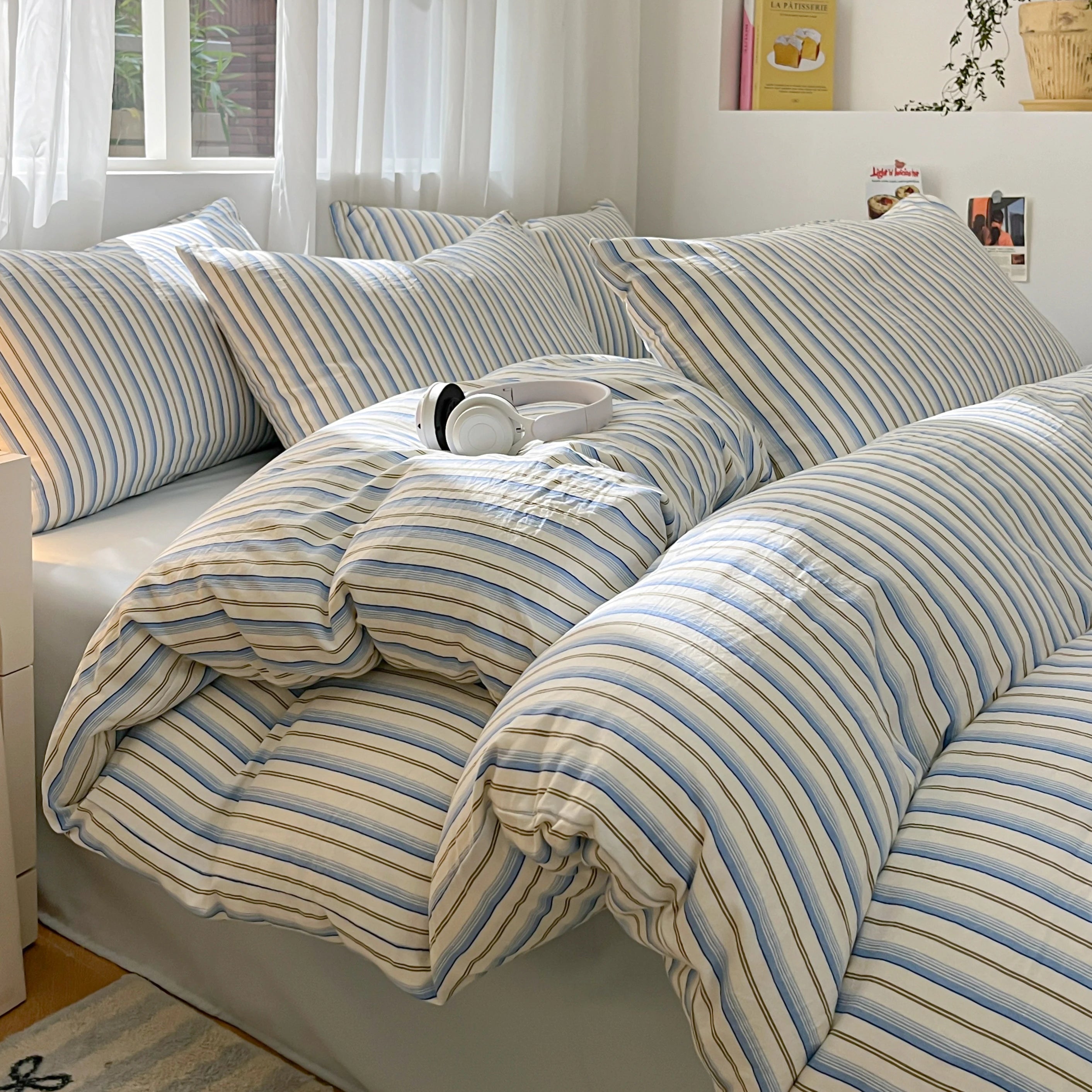 Modern Minimalist Plaid Duvet Cover 220x240 Soft Breathable All Season Queen Comforter Cover Single Piece Striped Quilt Covers