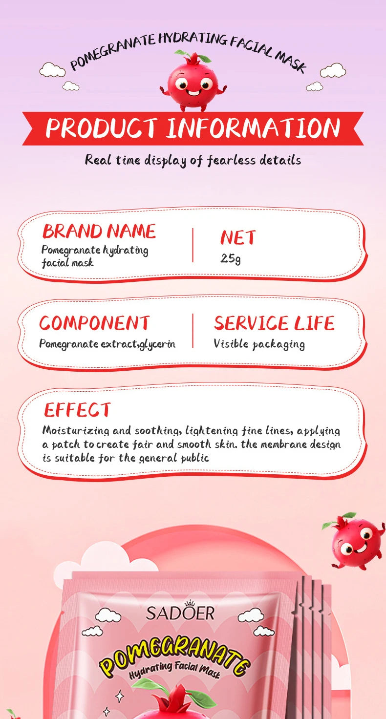 8pcs  Fresh Fruits Face Mask Facial Skincare Moisturizing Brightening Firming Hydrating Facial Masks for Face Skin Care