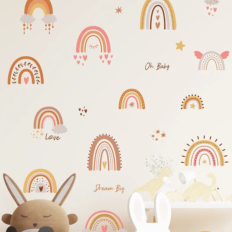 Boho Rainbow Vinyl Child Wall Sticker For Baby Room Decor Bedroom Accessories Furniture Sticker Adhesive Wallpaper Wall Decor