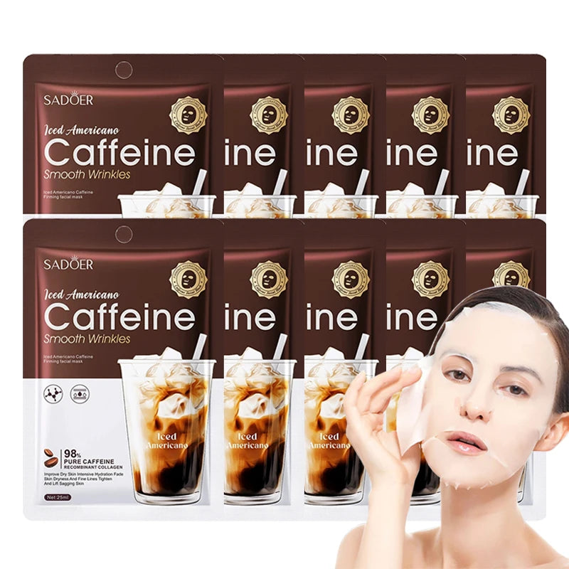 Caffeine Face Mask Anti Wrinkles Moisturizing Hydrating Anti-aging Facial Masks Face Sheet Mask Skin Care Products