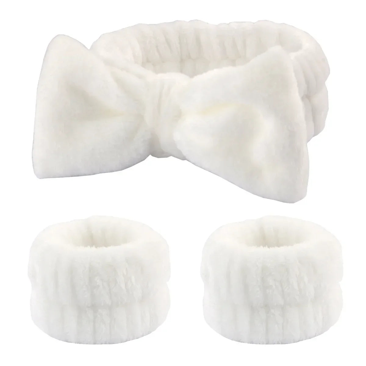 3Pcs Bow Headband Wristband Set Towel Elastic Soft Washing Face Shower Make Up Yoga Sports Skincare Headband for Women Girls