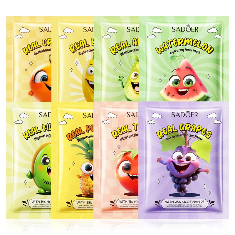 8pcs  Fresh Fruits Face Mask Facial Skincare Moisturizing Brightening Firming Hydrating Facial Masks for Face Skin Care