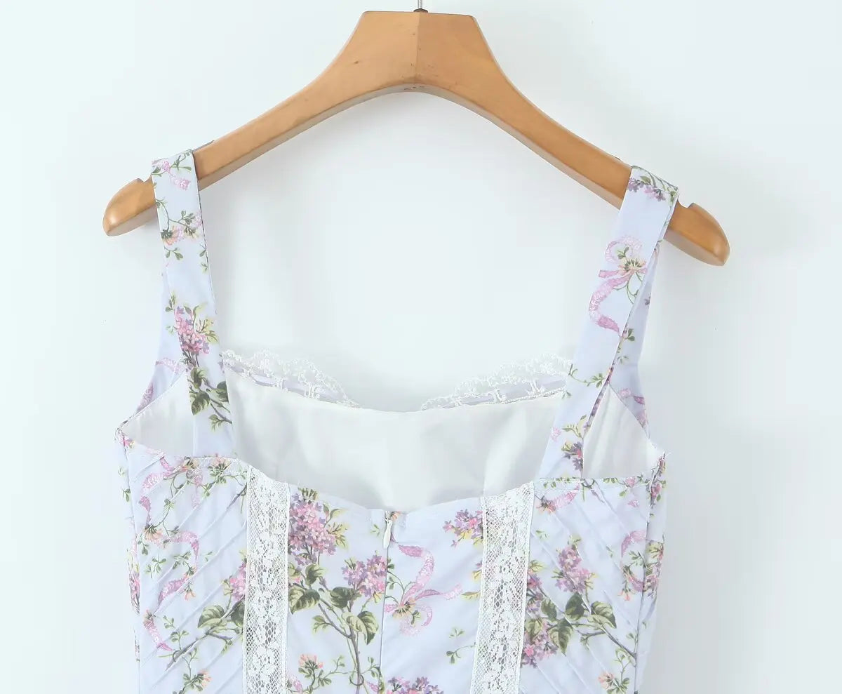 Floral Printed Summer Women's Dress Sleeveless Short Mini Tank Vestidos A-line Lace Dress 2025 New in Beach Vintage Party Dress