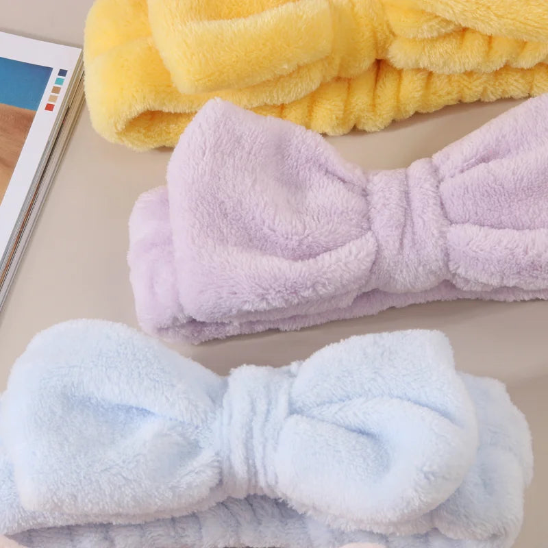 3Pcs Bow Headband Wristband Set Towel Elastic Soft Washing Face Shower Make Up Yoga Sports Skincare Headband for Women Girls