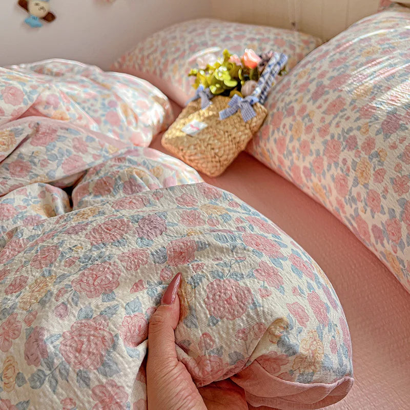 Double-layer Gauze Duvet Cover Single/Queen/King Flower Printed housse de couette Skin-friendly funda nordica 150 cama 이불커버