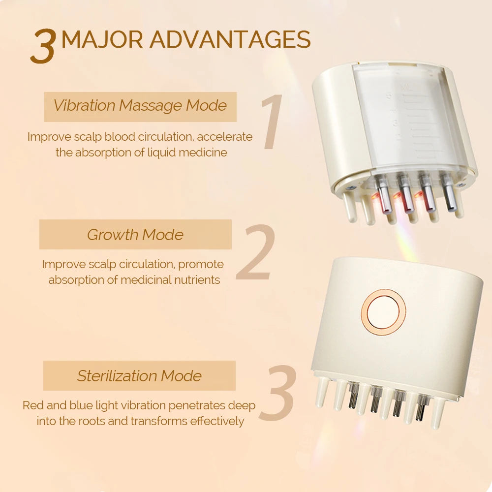 EMS Scalp Applicator Liquid Comb Hair Growth Oil Serum Comb High Frequency Vibration Scalp Massager Brush with Sterilization