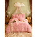 3/4 Set Of Light Luxury Solid Color Plush Bedding, 1/2 Pillowcase+1 Duvet Cover+Heart-Shaped Pillow, With Heart-Shaped Pillow, T