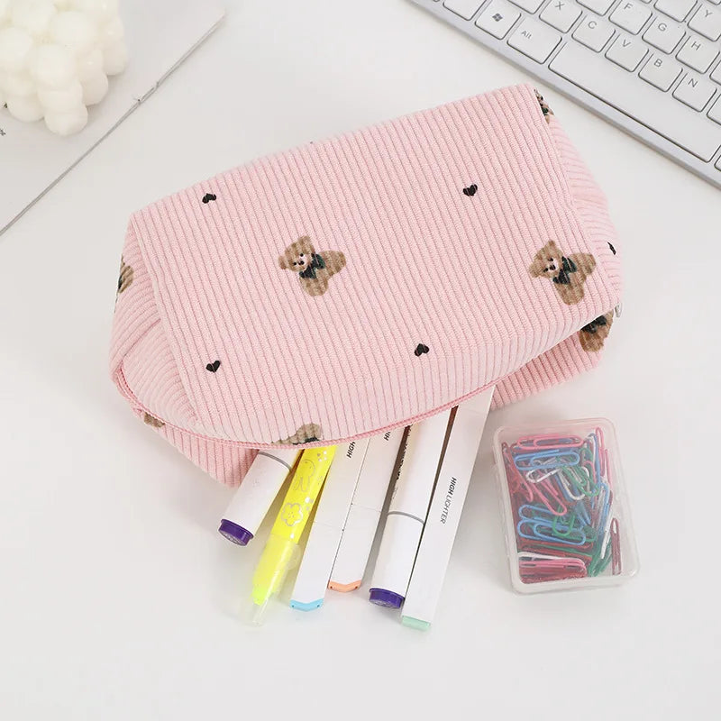 Kawaii Corduroy Travel Cosmetic Lipstick Skincare Storage Bag Toiletry Kit Women Makeup Handbags Organizer Pouch Bag Pencil Case