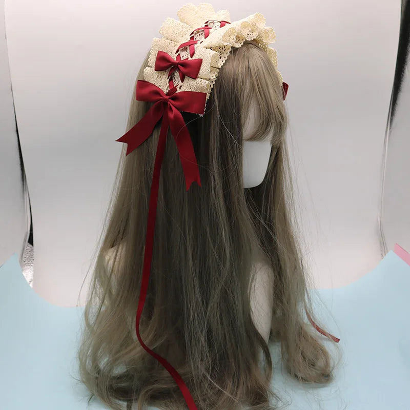 2024 Lolita Lace Gothic Bowknot Sweet Hair Hoop Anime Maid Cosplay Headband Flower Headwear Accessory Wholesale