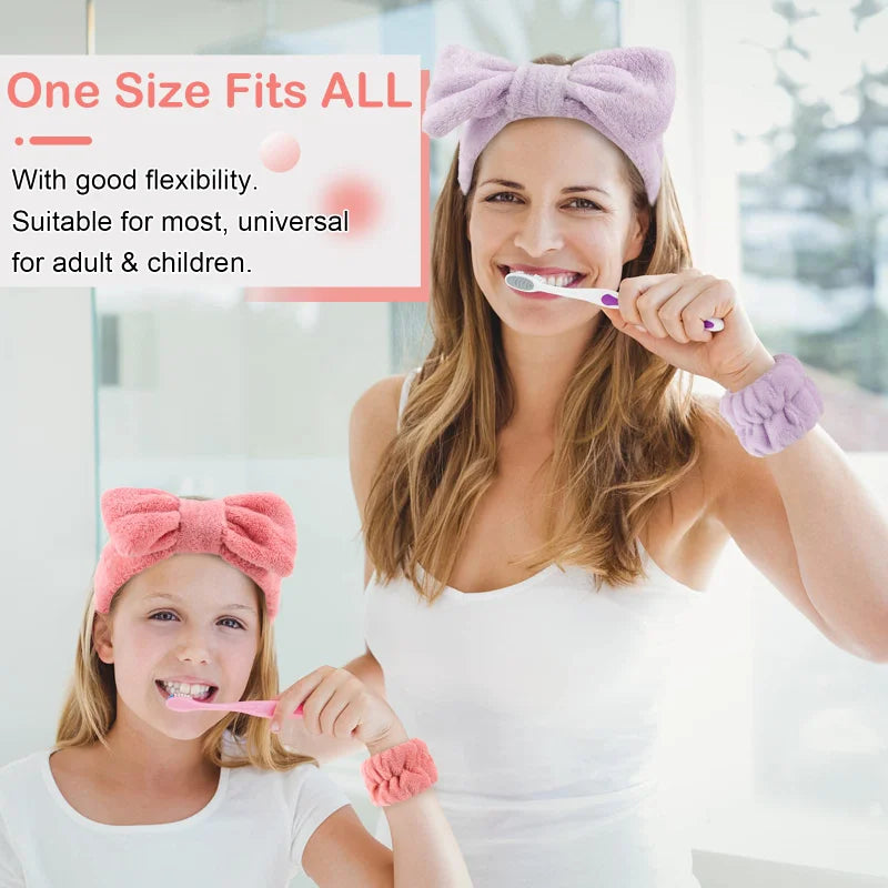 3Pcs Bow Headband Wristband Set Towel Elastic Soft Washing Face Shower Make Up Yoga Sports Skincare Headband for Women Girls