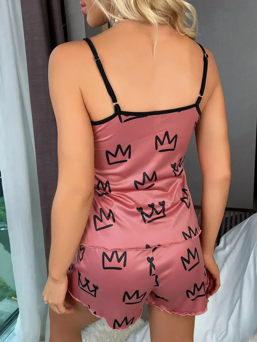 Sleepwear Women 2 Pieces Love Printed Sleeveless Cami Top & Shorts Sets Pajama Set Sexy Lingerie Loungewear Pijamas