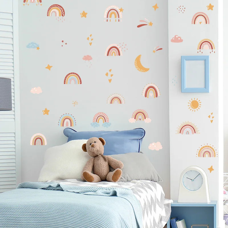 Boho Rainbow Vinyl Child Wall Sticker For Baby Room Decor Bedroom Accessories Furniture Sticker Adhesive Wallpaper Wall Decor