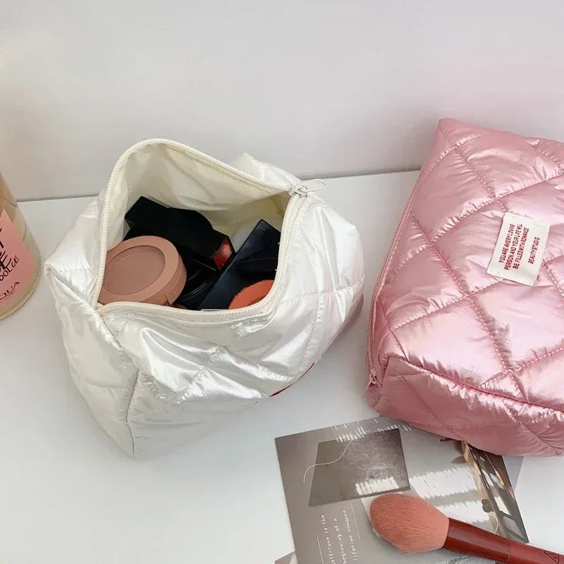 Large Capacity Make Up Kit Portable Travel Toiletries Skincare Organizer Pouch New Fashion Rhombus Shiny Clutch Cosmetic Bag