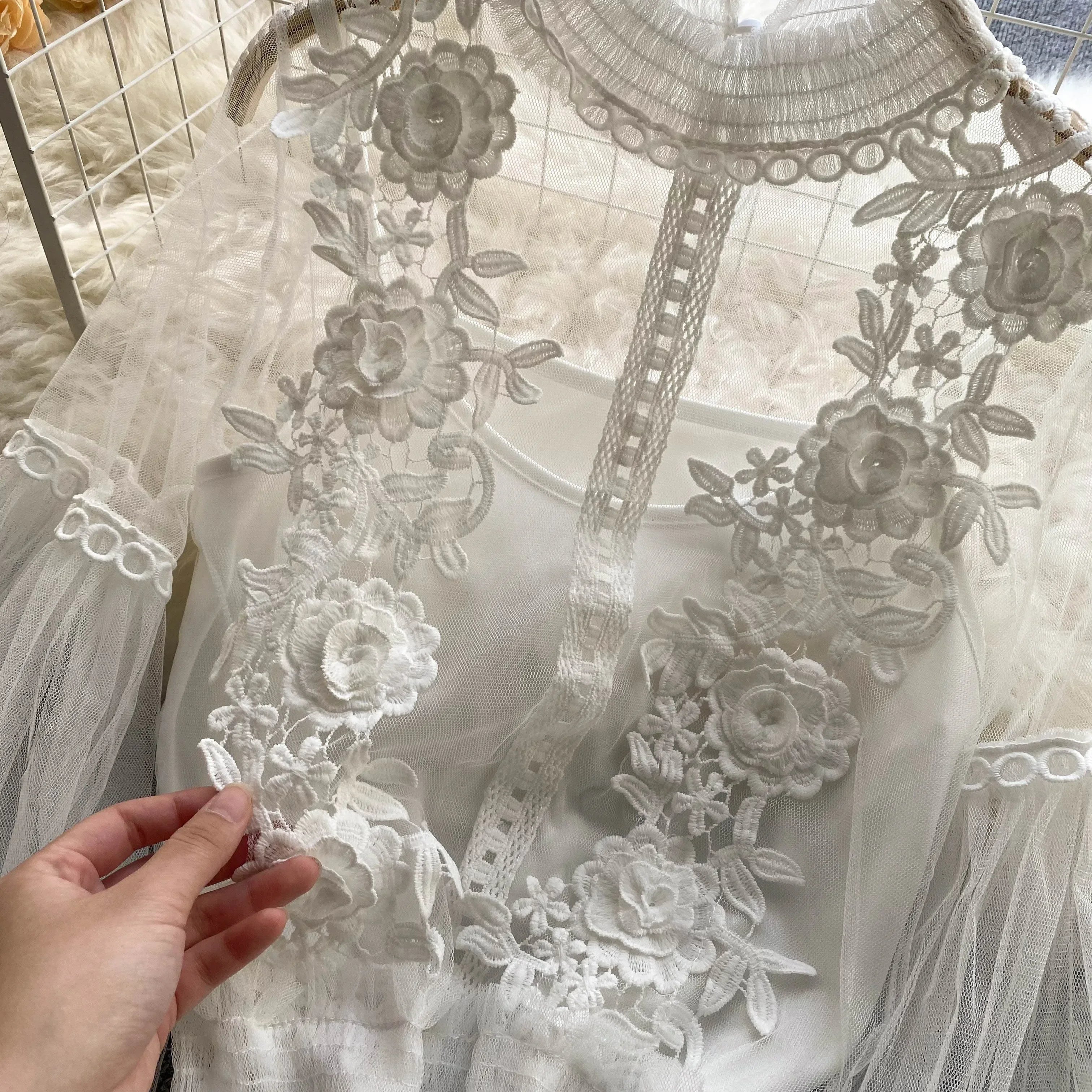 Lace Puff Long Sleeve Blouse Vintage Fashion Blouses Elegant Femme Blusas Korean Woman Tops Women Shirts Clothing Dropshipping