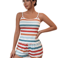 Retro Style Colorful Striped Sleepwear Set Sleeveless Ruffle Women's Pajamas Set Comfortable Loungewear Set Home Lounge
