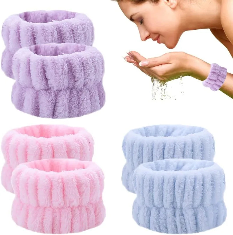 1-10Pairs Flannel Skincare Spa Wristband Makeup Facial Wrist Washband Face Towel Wash Bow Headband Scrunchie Set for Women
