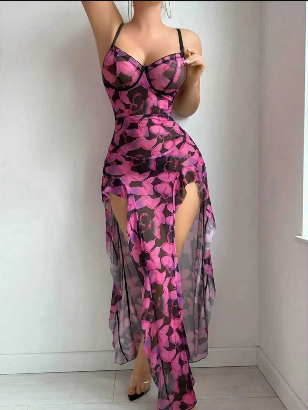 New Women's Nightgown Butterfly Print Sleeveless Vest Nightgown Camisole