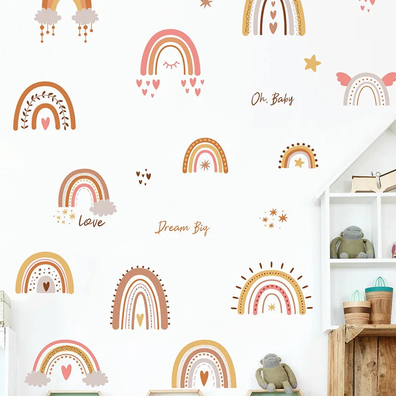 Boho Rainbow Vinyl Child Wall Sticker For Baby Room Decor Bedroom Accessories Furniture Sticker Adhesive Wallpaper Wall Decor