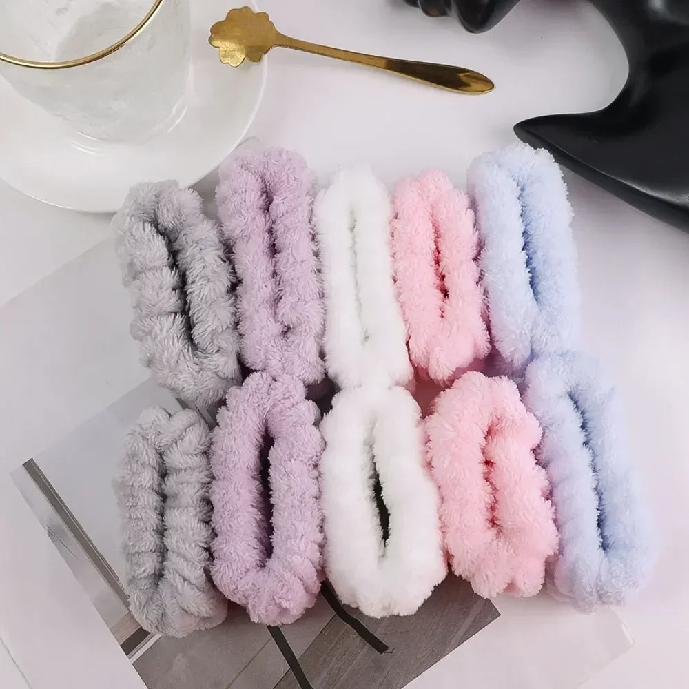 1-10Pairs Flannel Skincare Spa Wristband Makeup Facial Wrist Washband Face Towel Wash Bow Headband Scrunchie Set for Women