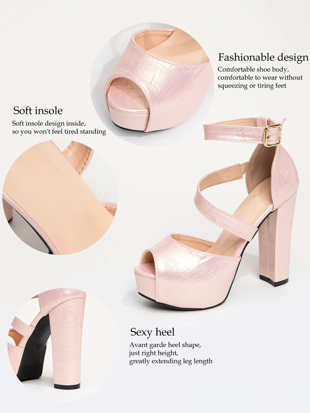 Fashion Buckle Strap Summer Platform Sandals For Women 12cm Chunky High Heel Pink Party Peep Toe Shoes Model Catwalk Show Heels