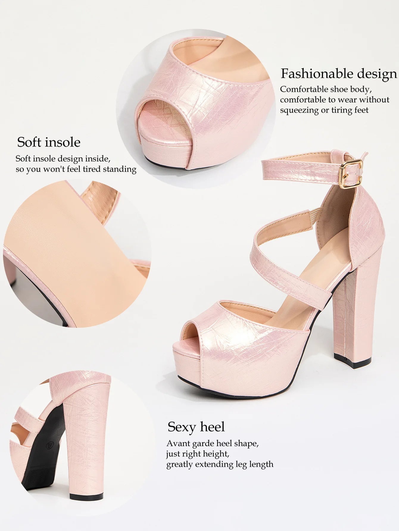 Fashion Buckle Strap Summer Platform Sandals For Women 12cm Chunky High Heel Pink Party Peep Toe Shoes Model Catwalk Show Heels