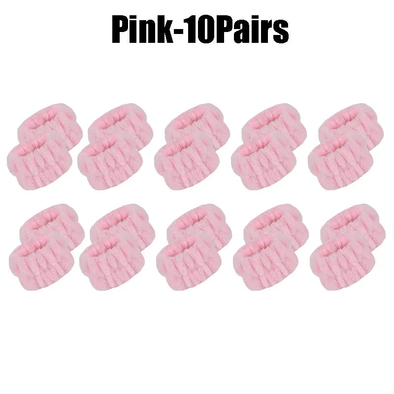 1-10Pairs Flannel Skincare Spa Wristband Makeup Facial Wrist Washband Face Towel Wash Bow Headband Scrunchie Set for Women