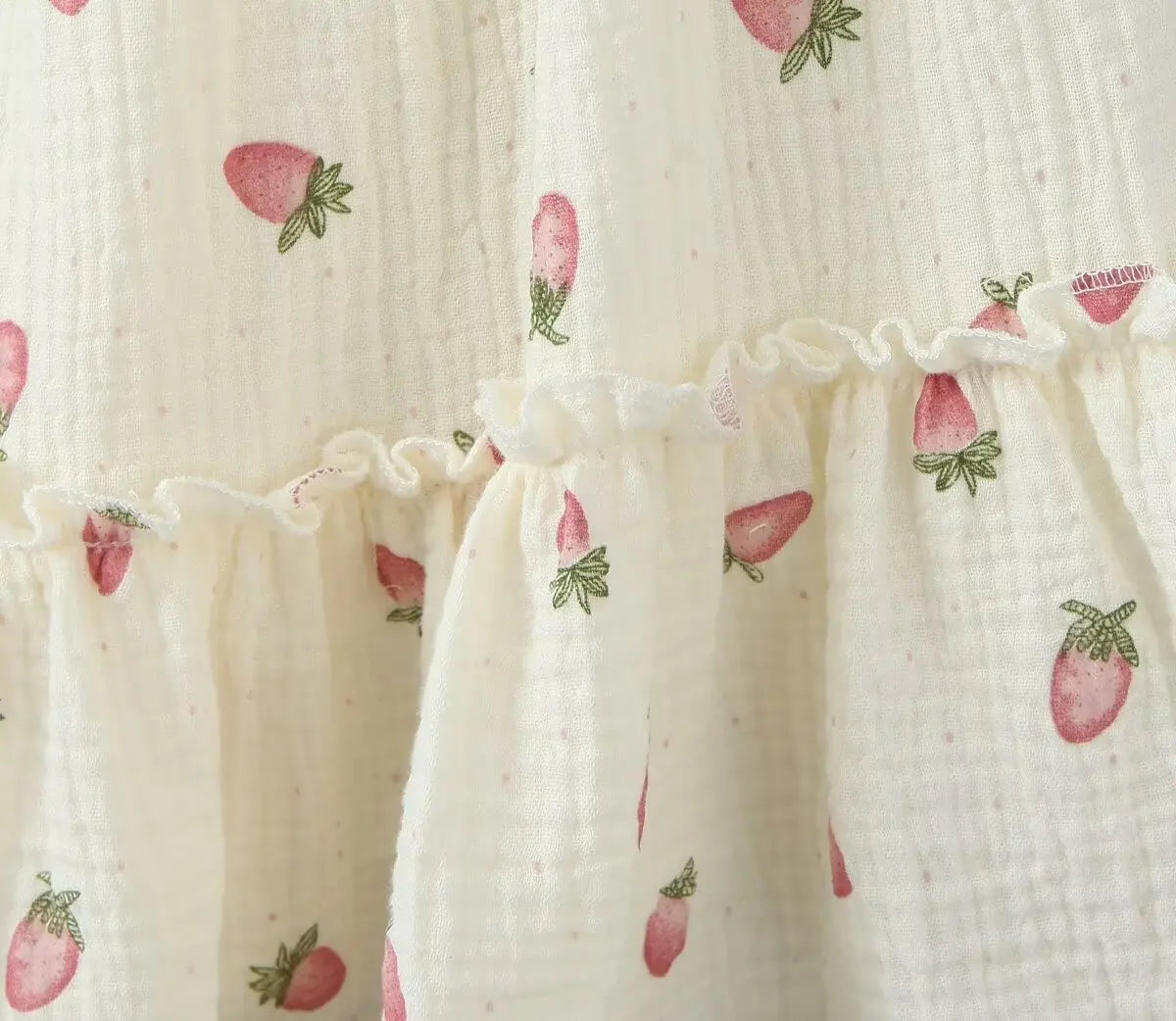 Women Sexy Beige Strawberry Tie Bow Strap Dress Cross Lacing Up Back Slim Waist Wood ears Swing Cake Mini Robe Vestidos