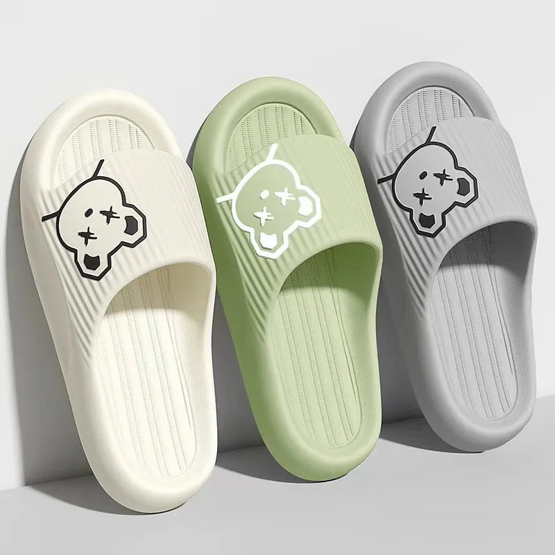 2026 Home Slippers for Women Men Open Toe Waterproof Soft Sole Slides Summer One Strap Solid Color Comfort Flat Bottom Slippers