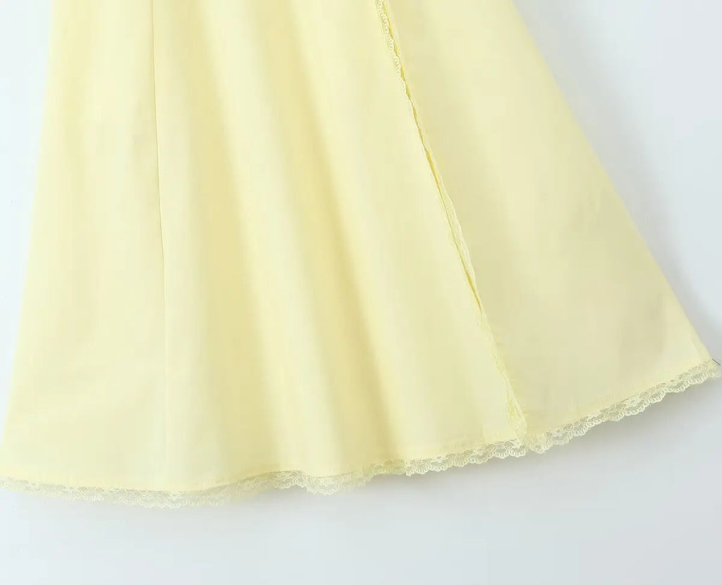 2024 Sexy Sky blue Splice Lace Bow Ruched Chest Corset Style Sling Dress Cross Bandage Lacing Up Back Hem Slit Midi Robe Women