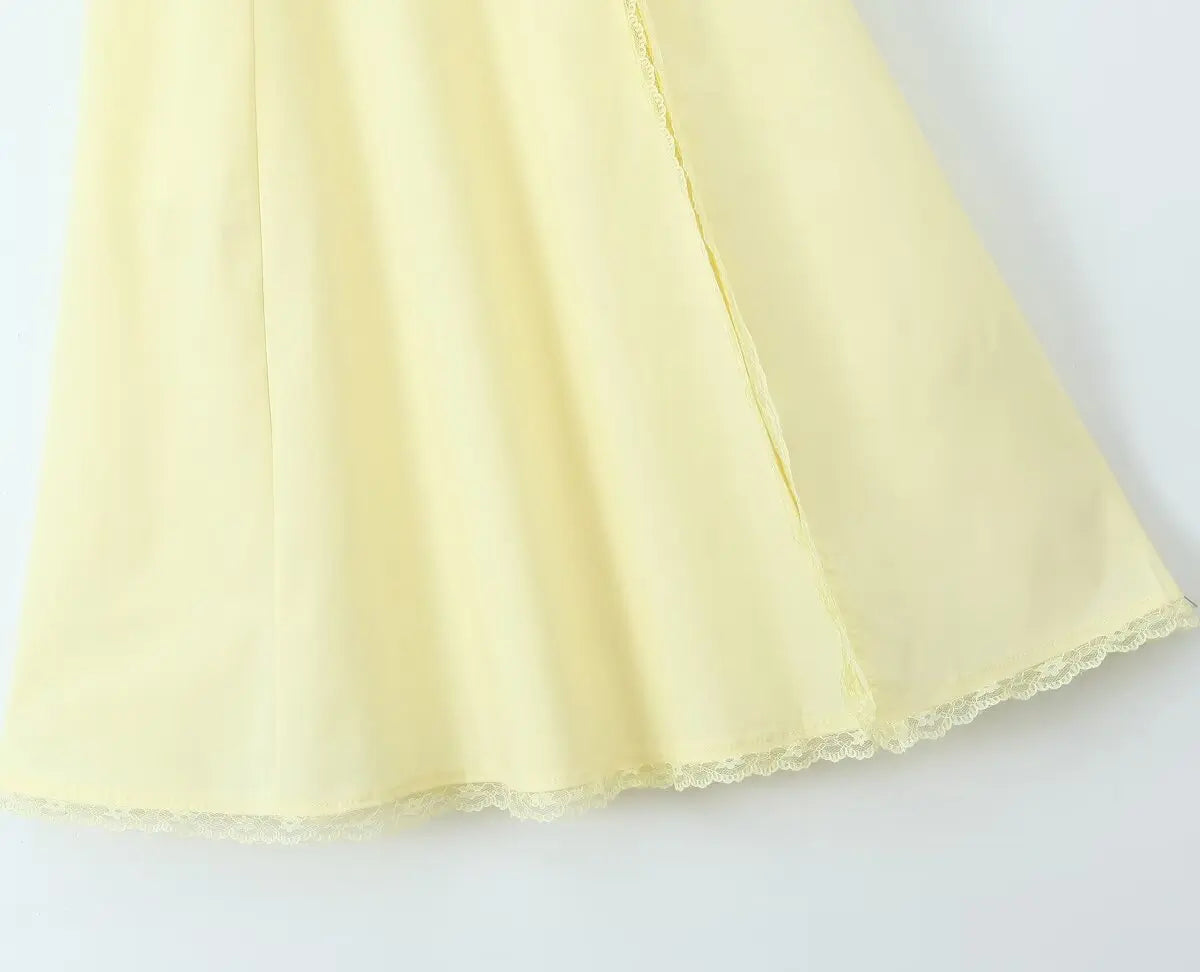 2024 Sexy Sky blue Splice Lace Bow Ruched Chest Corset Style Sling Dress Cross Bandage Lacing Up Back Hem Slit Midi Robe Women