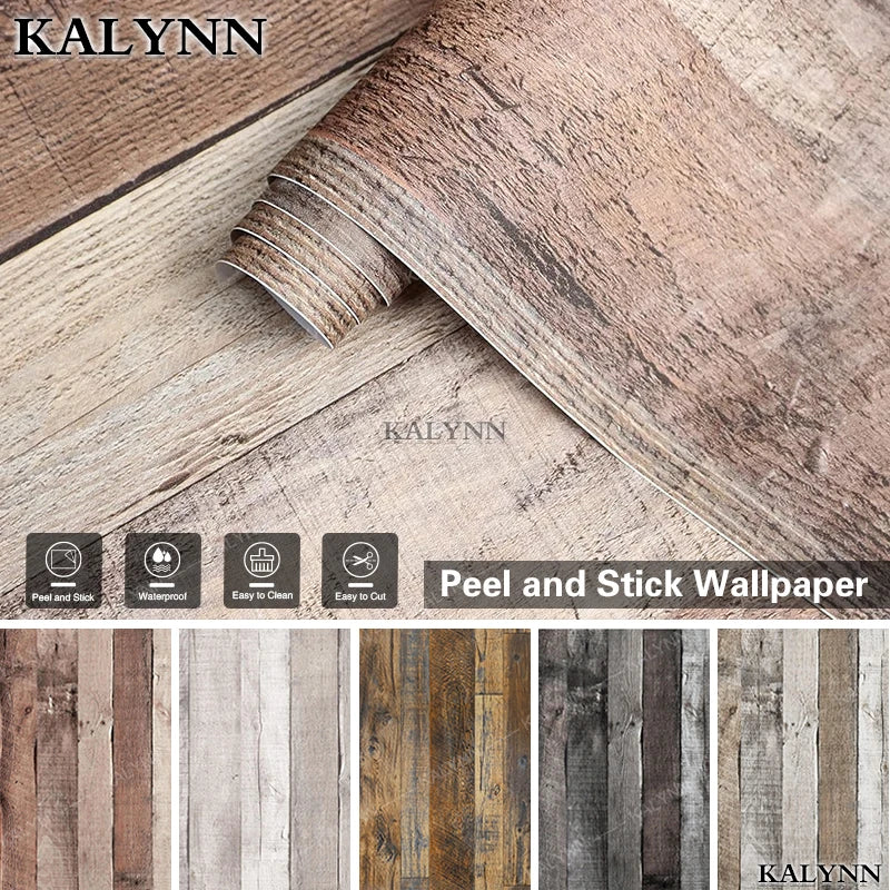 Wood Contact Paper Peel and Stick Wallpaper Self Adhesive Removable Vintage Faux Wood Wall Paper Plank Shelf Home Decoration