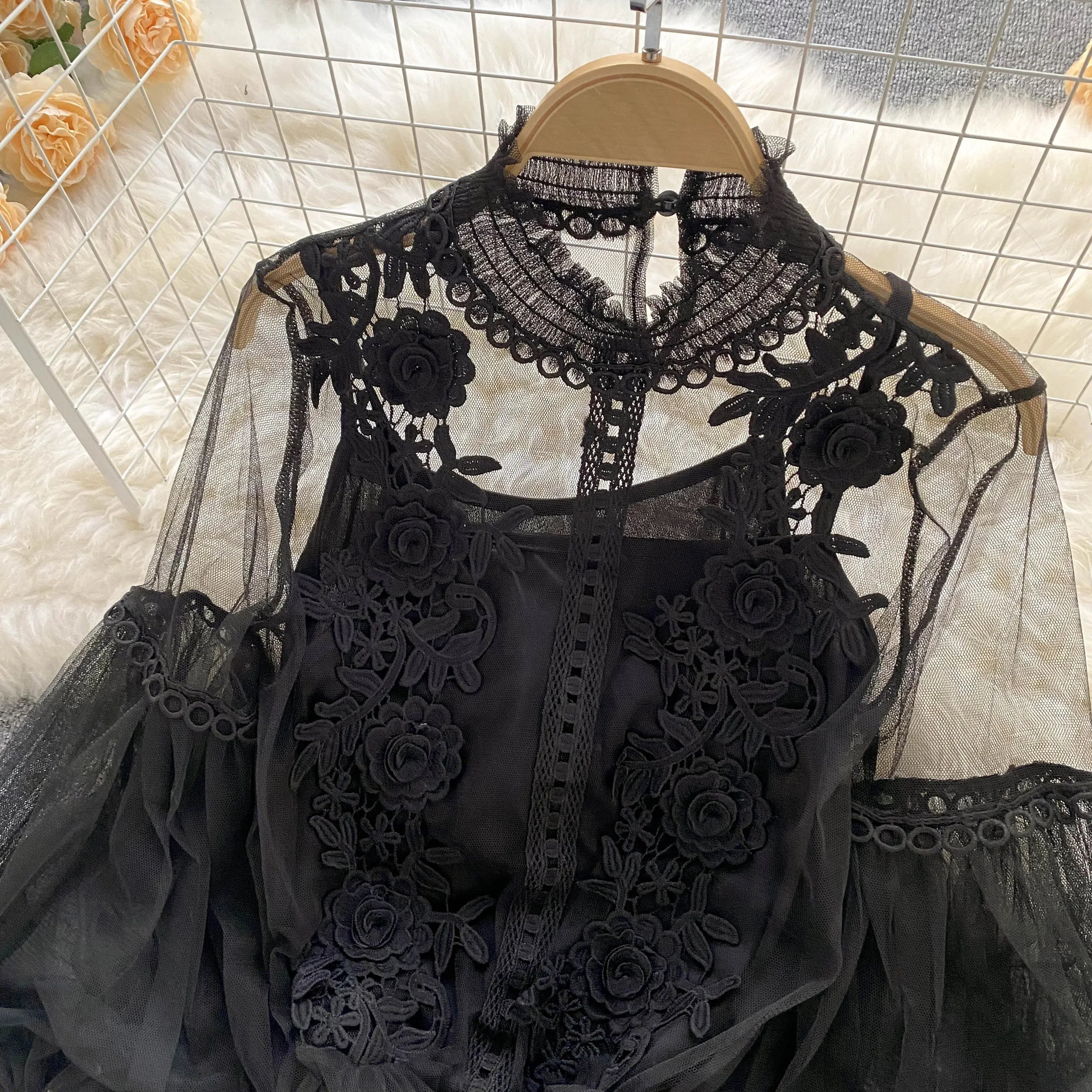 Lace Puff Long Sleeve Blouse Vintage Fashion Blouses Elegant Femme Blusas Korean Woman Tops Women Shirts Clothing Dropshipping