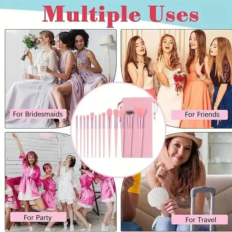 13pcs Premium  Nylon Bristle Makeup Brush Set - Soft, Gentle, and Cruelty-Free for Flawless Foundation, Blush, Powder,