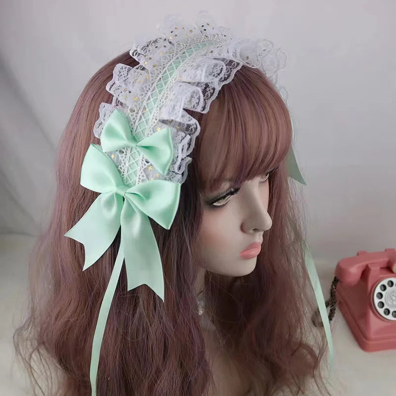 Lovely Sweet Hair Hoop Anime Maid Cosplay Headband Lolita Lace Flower Headwear Hand Made for Girls Mujer Kawaii Hair Accessory