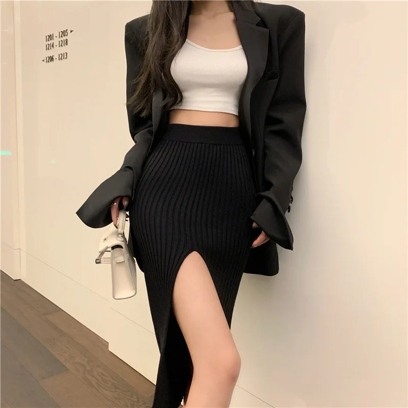 Elegant Elegant Sexy Stit Skirt Women's Slim Fit Slimming Hot Girl Knitted Dress Pure High Waist Temperament Skirt
