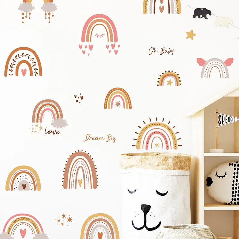 Boho Rainbow Vinyl Child Wall Sticker For Baby Room Decor Bedroom Accessories Furniture Sticker Adhesive Wallpaper Wall Decor
