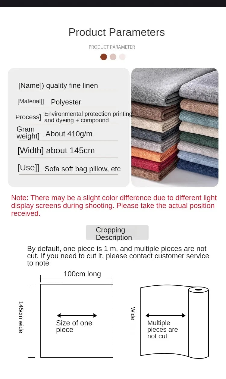 Thickened Plain Linen Fabric Fine By The Meter for Tablecloth Bags Pillow Cushion Cover Sewing Sofa Cloth Wearable Beige Gray