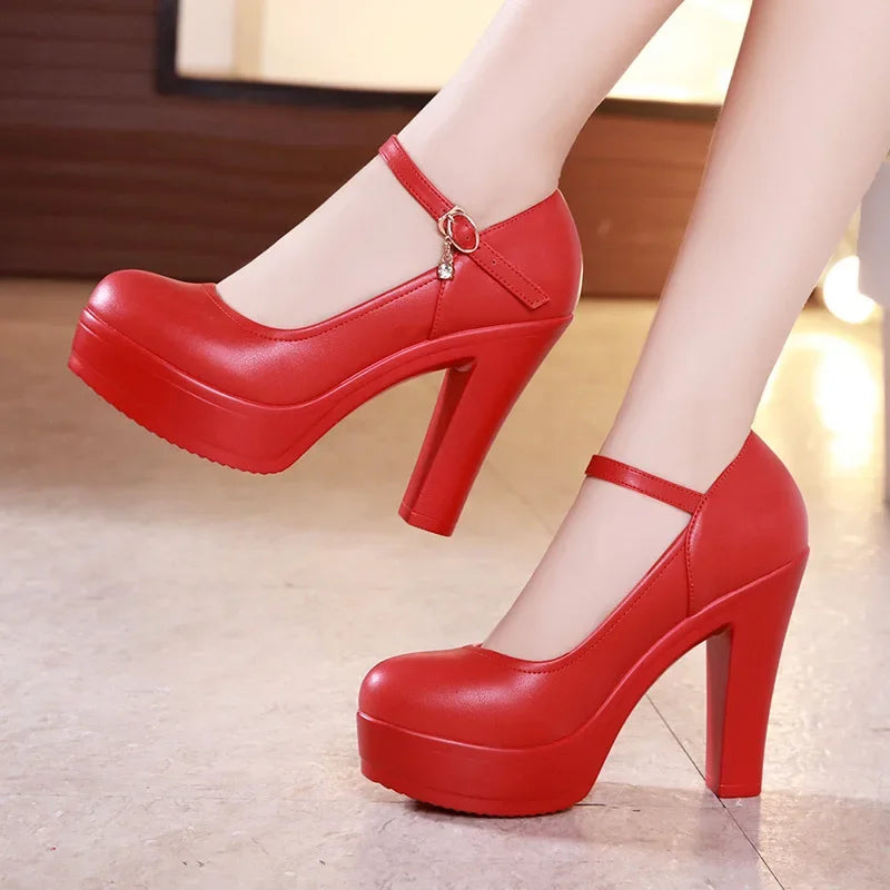 Small Size 32-43 Shallow Thick Bottom White Silver Wedding Shoes Bride Platform Pumps 2025 Block High Heels Shoes for Model Mom