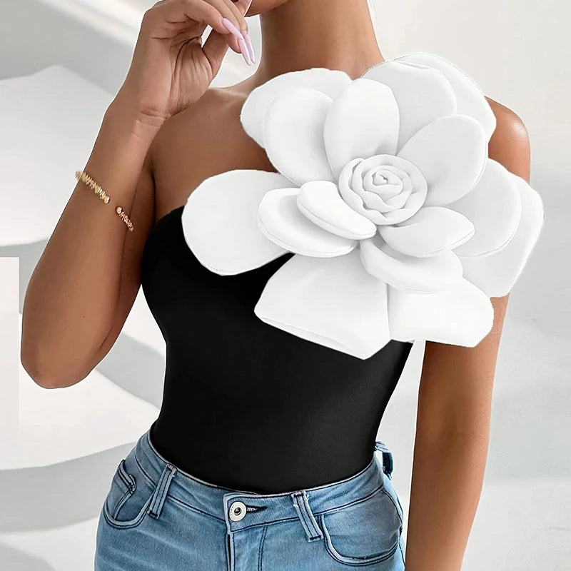 Elegant Flower Design T Shirt Women Sexy Sleeveless Women T-Shirts Pink Red Black Fashion Slim Tee Tops Female Pullover