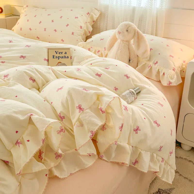 Bonenjoy Lace Duvet Cover Printed Home Quilts Cover Ruffles Comforter Covers Adults Kids Room Bedding (Pillowcase Need Order)